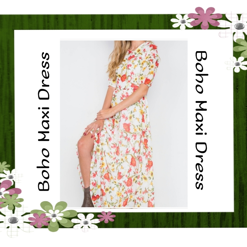 CLOSING Small New Boho Floral Maxi Dress